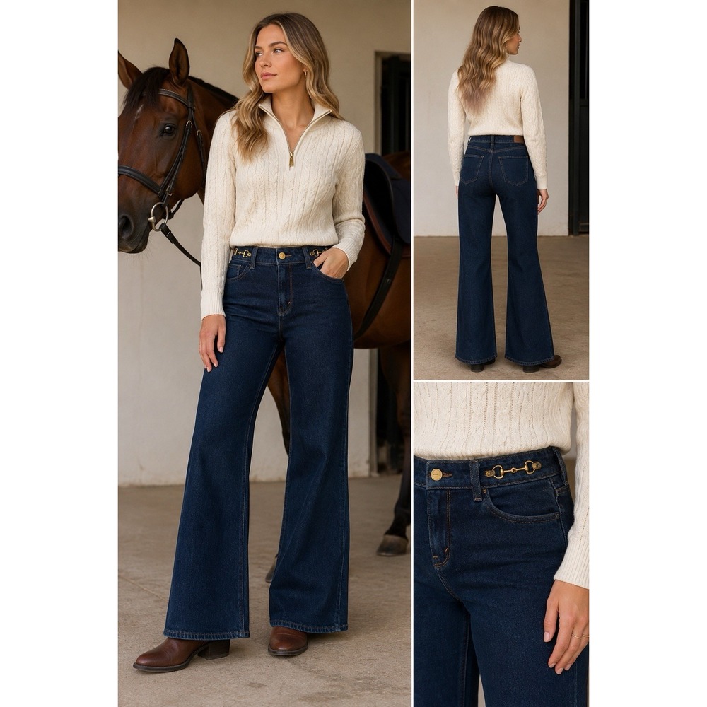 American Eagle Women's High Rise Stretch Flare Jeans 0 Short Horsebit Dark Wash